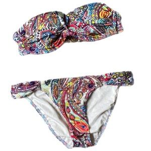 Victoria’s Secret Paisley Underwire Bandeau Bikini Set | 32B Top + S Bottom